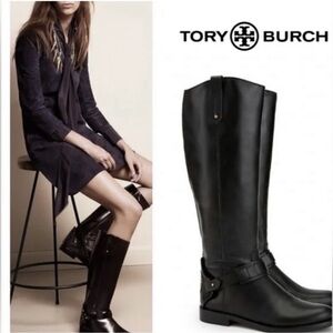 TORY BURCH Black Leather Over-the-Knee Riding Boots